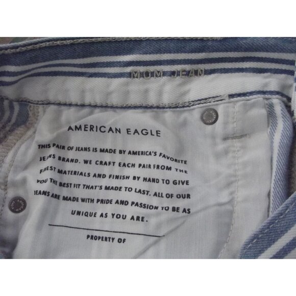 American Eagle Mom Jeans Womens Size 10L blue white striped high rise ankle - Picture 3 of 10
